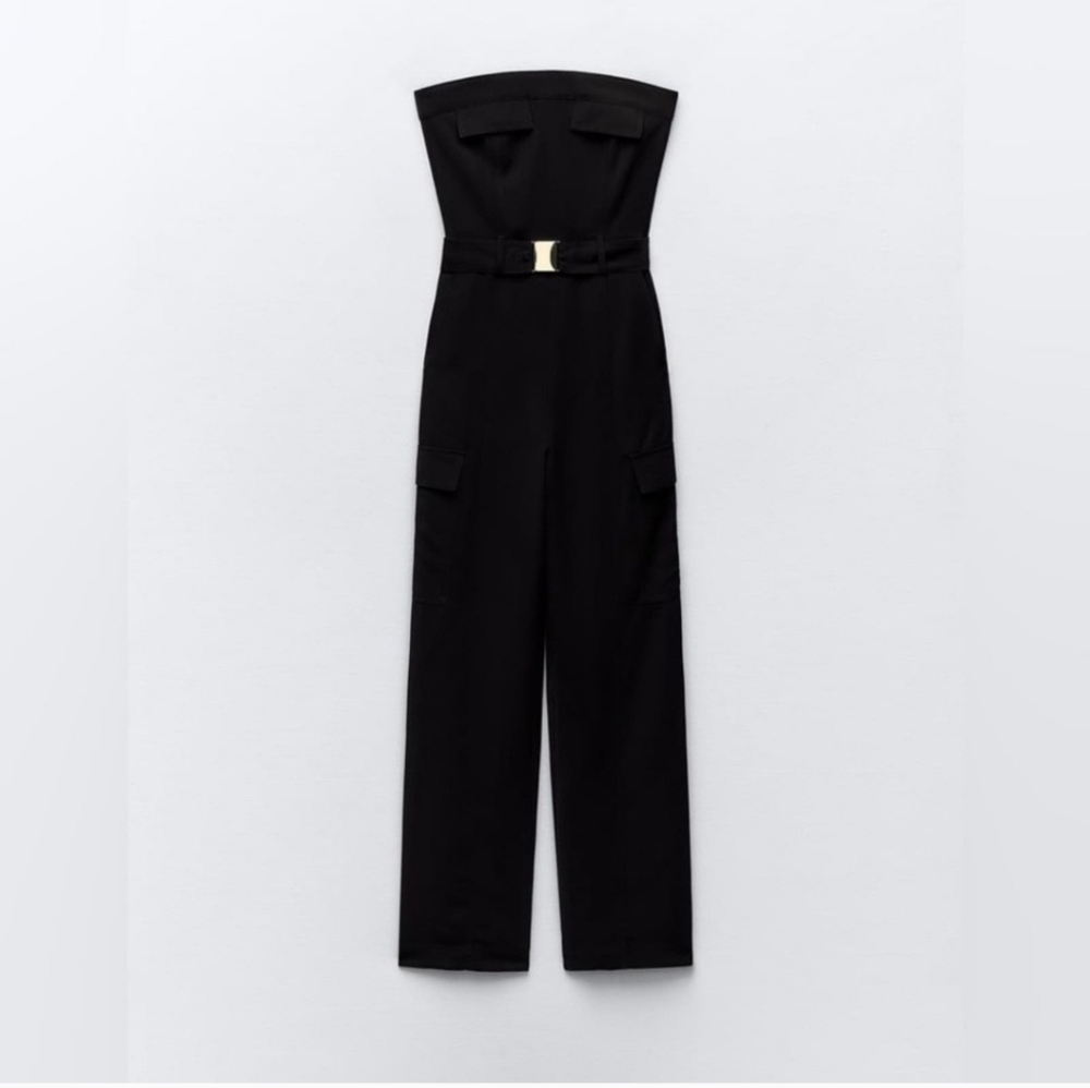 Zara Strapless Belted Cargo Jumpsuit NWT. Blogger's' FAVE - Picture 4 of 8